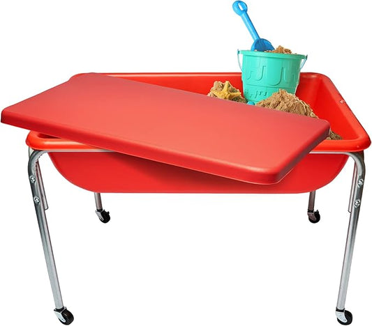 Children's Factory Medium Sensory Table and Lid – 24″ Height, Sandbox with Lid, Water Table for Kids, Red