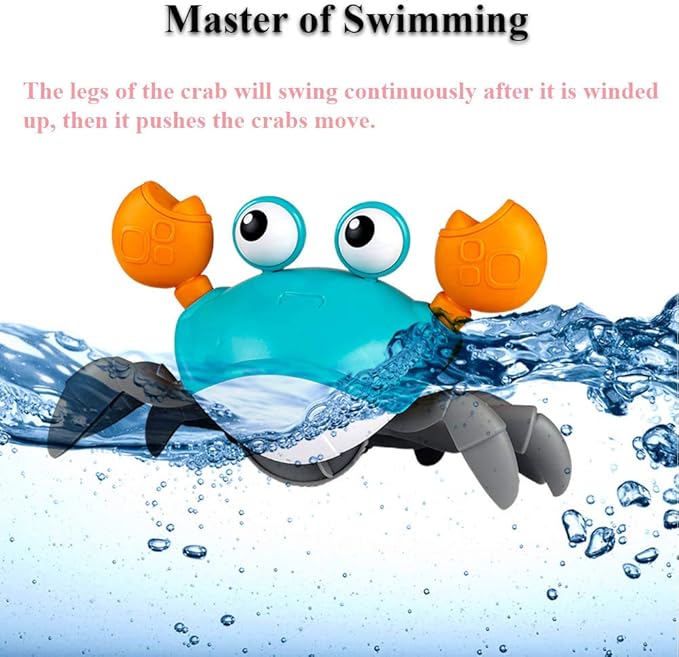 Amphibious Bath Toy for Kids, Funny Windup Crabs Swimming Floating Toy Clockwork Beach Toy Push & Pull Crab Sand Toy with Leash (Orange)