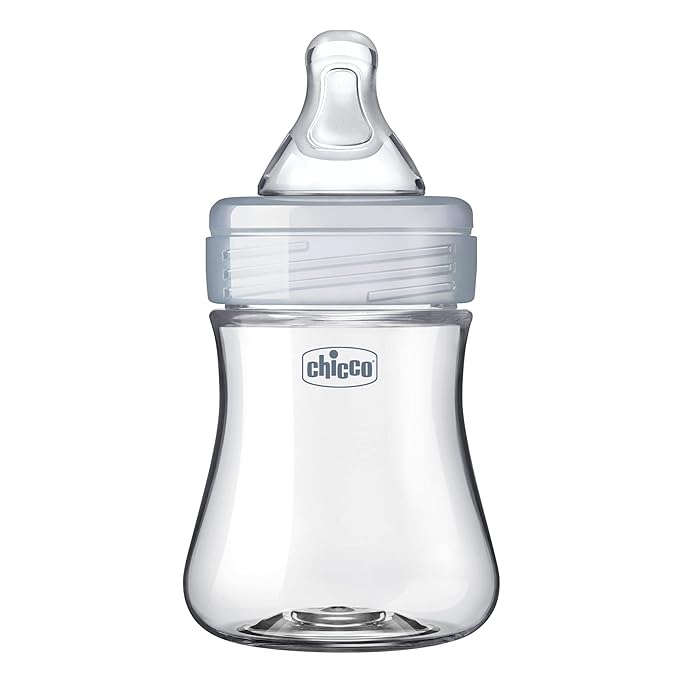 Chicco Duo 5oz. Hybrid Baby Bottle with Invinci-Glass Inside and Plastic Outside | Dishwasher, Bottle Warmer, and Electric Sterilizer Safe | Intui-Latch Nipple | Clear/Grey