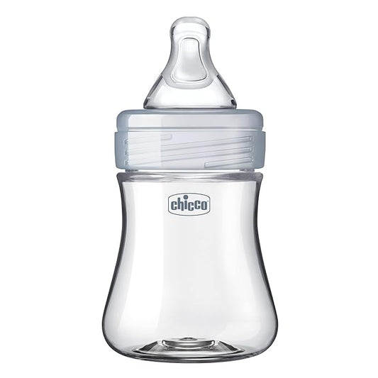 Chicco Duo 5oz. Hybrid Baby Bottle with Invinci-Glass Inside and Plastic Outside | Dishwasher, Bottle Warmer, and Electric Sterilizer Safe | Intui-Latch Nipple | Clear/Grey