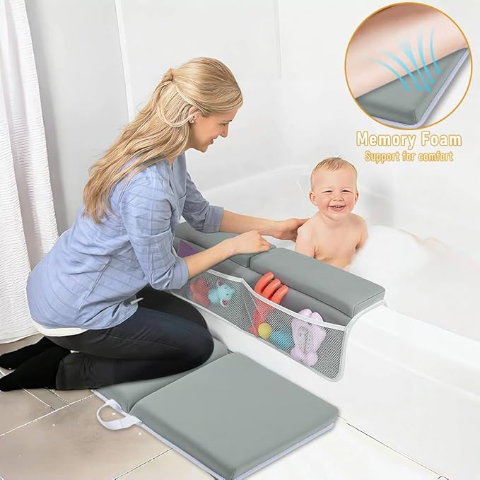 Baby Bath Kneeler and Elbow Rest Pad Set | Bath Kneeling Pad for Bathing Baby with Toy Organizer Pockets，Soft Non-Slip Baby Bathtub Mat for Baby Bathing，Gifts for Parents