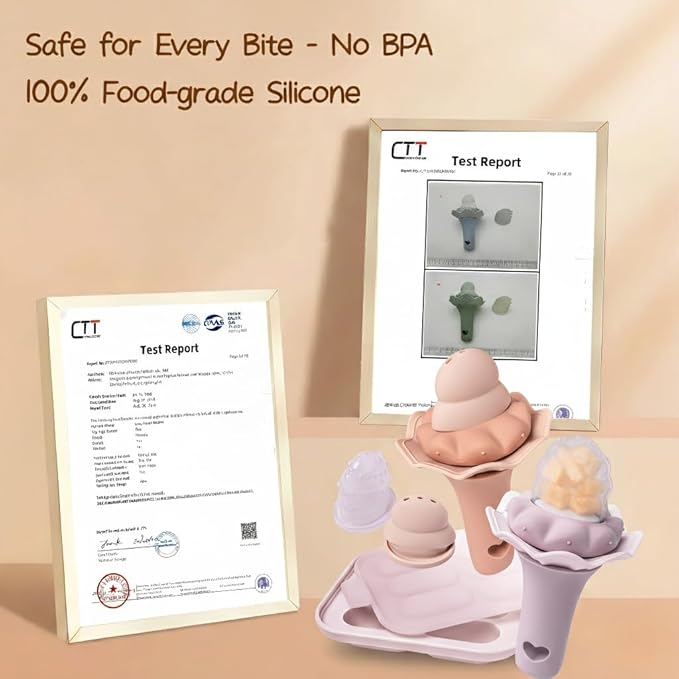 Moonkie Baby Fruit Feeder with Freezer Tray, BPA Free Silicone Food Feeder for Infant Self Feeding, Breastmilk Popsicle Molds, Mesh Feeder with Two Pouches, Baby Shower Gifts 4 Months+, 1 Pack