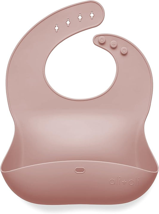 Ali+Oli Silicone Bib Waterproof Silicone Bibs for Babies & Toddlers Adjustable Feeding Bibs with Food Catcher Feeding Bucket