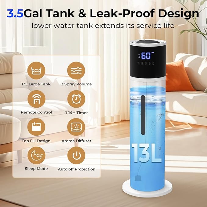 VENTISOL Large Humidifiers for Bedroom, 16L/4.2Gal Quiet Cool Mist Humidifier for Home Large Room, Top Fill Humidifiers for Baby Nursery, Living Room, White