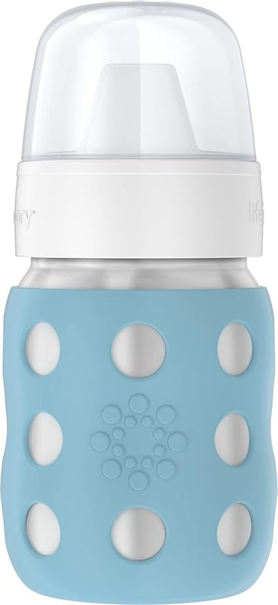 Lifefactory 8-Ounce Stainless-Steel Vacuum-Insulated Wide-Neck Baby Bottle with Hard Sippy, Denim, LS2221WDE4