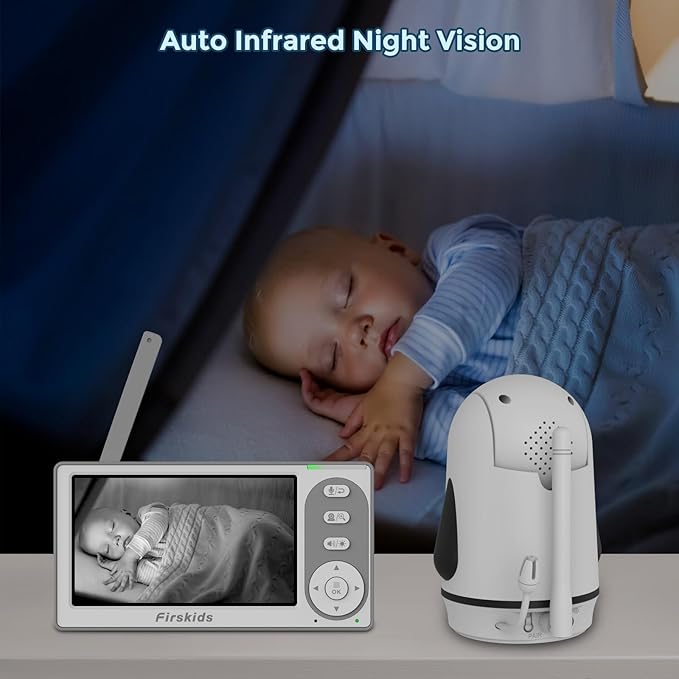 Baby Monitor with 2 Cameras No WiFi, 4.3" IPS Split-Screen, 30H Battery, Pan-Tilt-Zoom, Night Vision, 2-Way Audio, Room Temp Sensor, Lullaby, Plug & Play - Ideal for Travel