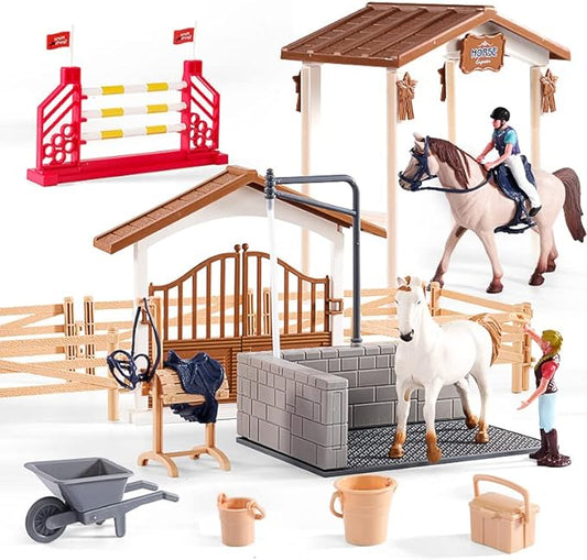 Peagrav Horse Stable Playset with Rider & Horses - Toy Figures for Boys & Girls, Ages 3-8