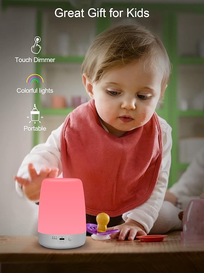 Night Light for Kids & Nursery - Rechargeable Touch Lamp, Portable Nursing Lamp with Soft & Warm Light for Newborn, 3 Timers, Up to 200H