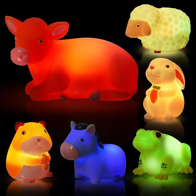 Bath Toys for Toddlers 1-3: 6 PCS Light-Up Farm Animal Bath Toy Set, Baby Bath Toys, Bathtub Pool Bath Toy for Kids, Christmas Birthday Gifts for Boys & Girls Ages 1 2 3+ Years Old