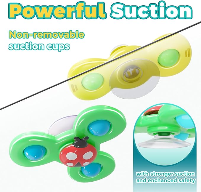 Airplane Travel Toys for Toddlers 1-3: Suction Cup Spinner Toys for 1 Year Old Boy Girl Birthday Gift - Sensory Spinning Baby Bath Toys 6-12-18 Months