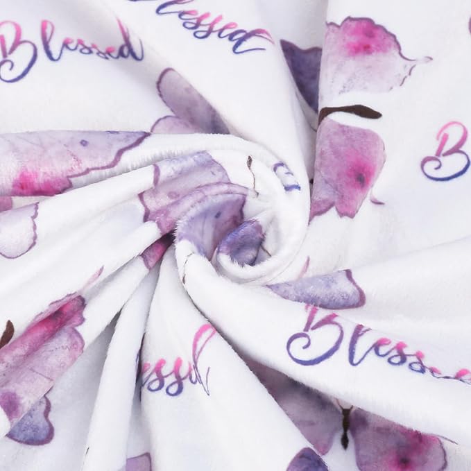 BORITAR Baby Blanket for Girls Soft Plush Minky Fabric, Double Layer Dotted Backing with Elegant Purple Butterfly Printed Blessed Blanket Gift for Toddler Newborn Infant 30 x 40 Inch(75x100cm)