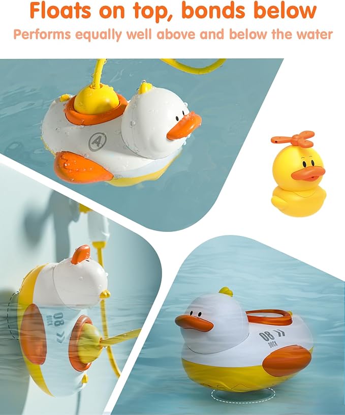 Duckie Baby Bath Toys, Baby Bath Shower Head for Bathtub with Three Squirting Ducks, Birthday Gift for Toddler Boys Girls