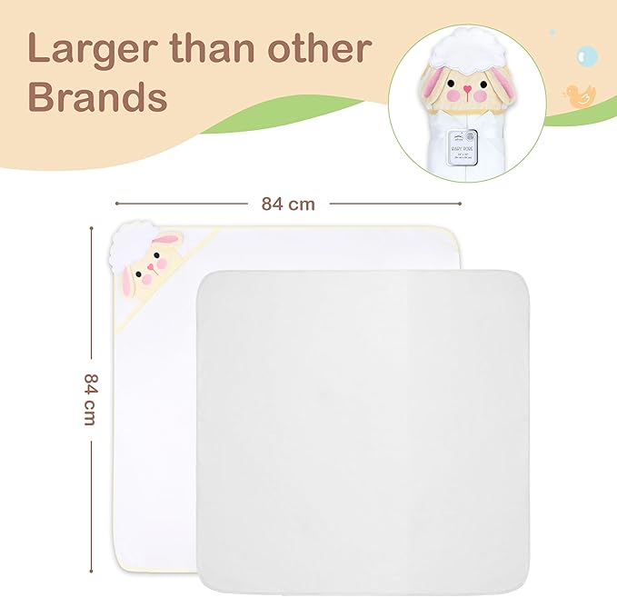 Mother's Choice Baby Hooded Towel - Large Size Cotton, Ultra-Soft & Absorbent Bath Towel for Newborns, Infants, Toddlers, Boys & Girls with Animal Hood (Sheep)