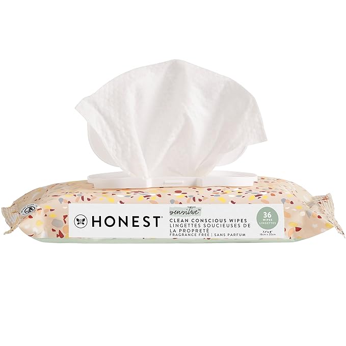 The Honest Company Clean Conscious Multi-Use Wipes Hypoallergenic and Unscented for Sensitive Baby Skin Over 99% Water Compostable Plant Based Baby Wipes Terrazzo 36 Count