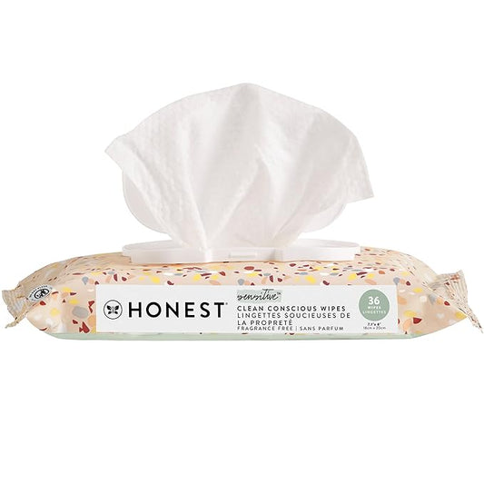 The Honest Company Clean Conscious Multi-Use Wipes Hypoallergenic and Unscented for Sensitive Baby Skin Over 99% Water Compostable Plant Based Baby Wipes Terrazzo 36 Count