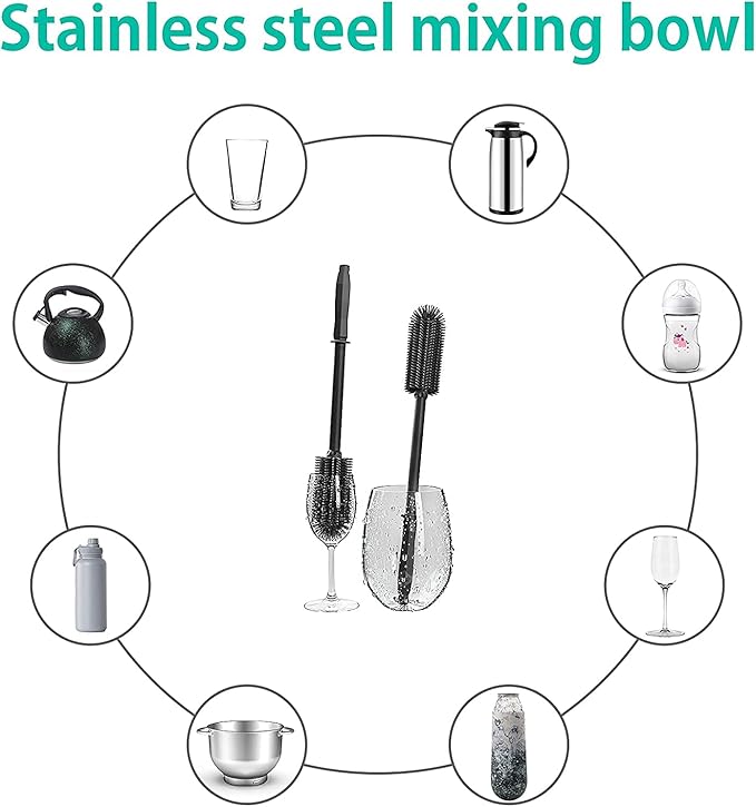 Long Silicone Bottle Cleaning Brush | 2 Pack| 16”+13”Water Bottle Brush Cleaner Brush for Hydro Flask,Glassware,Vacuum Sports Bottle&Vases,Silicone Water Bottle Cleaner Brush for Narrow Neck