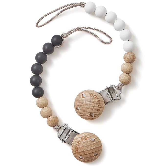 SAMiGO Silicone Pacifier Clips Holders Paci Binky Clips for Baby Boys and Girls - 2 Pack