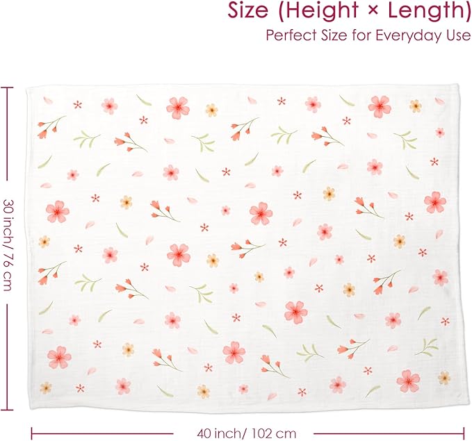 Floral Baby Blankets for Girls Newborn, Soft Nursery Minky Blankets with Muslin and Dotted Fleece Back 30x40 inches, Receiving Bed Quilt for Infants, Toddlers