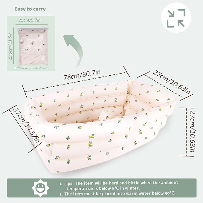 Inflatable Baby Bathtub with Built-in Air Pump, Portable Bathtub for Babies 1-5 Years Old, Small Ball Pool, Foldable Bath Tub for Travel, 30.7 x 14.6 Inch (Orange)