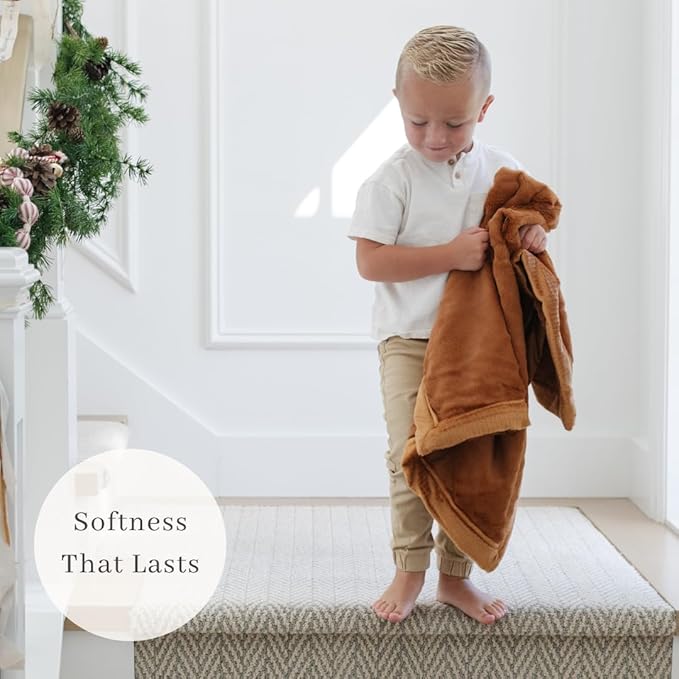 SARANONI Luxury Security Blankets for Babies | Ultra-Soft Lush and Boutique Quality Baby Blanket | Camel, Mini - 15" x 20"