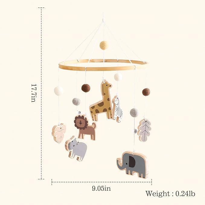 Baby Mobile for Crib, Crib Nursery Mobile for Boys Girls, Boho Animals Nursery Decor Soothe Toy Baby Shower Set for Infant Bedroom Hanging Decoration Toy