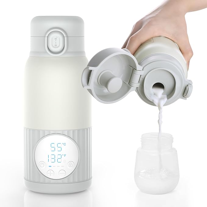 Portable Bottle Warmer for Travel,Fast Heating & Precise Temp Control for Baby Breast Milk & Water,Bottle Warmer for Outdoors/Home/Car..,13.5 Ounces Large Capacity to Meet Your All-Day Needs(Gray)
