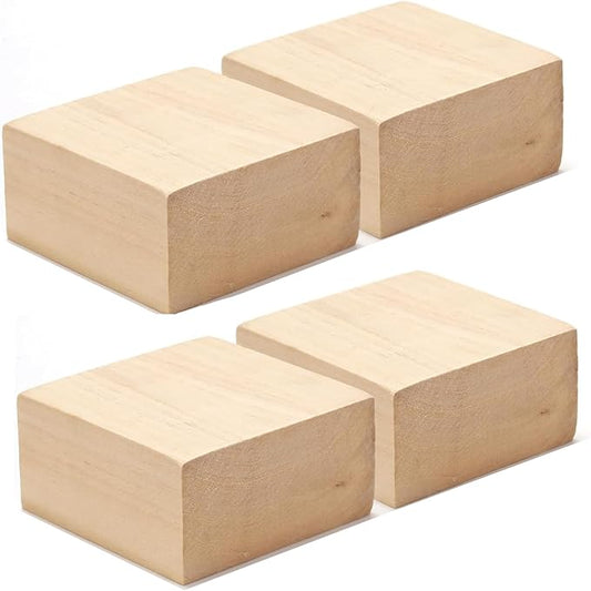 4 Pcs Basswood Carving Blocks, 4 x 4 x 2 inch Whittling Bass Wood Blocks Kit, Carving Soft Wooden Block for Beginners and Professional Artists DIY Wood Carving Crafts