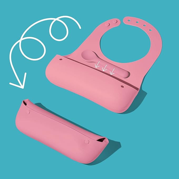 Avanchy Silicone Baby Bibs, Waterproof, Adjustable, BPA Free, Soft Unisex Set for Toddlers with Matching Spoon