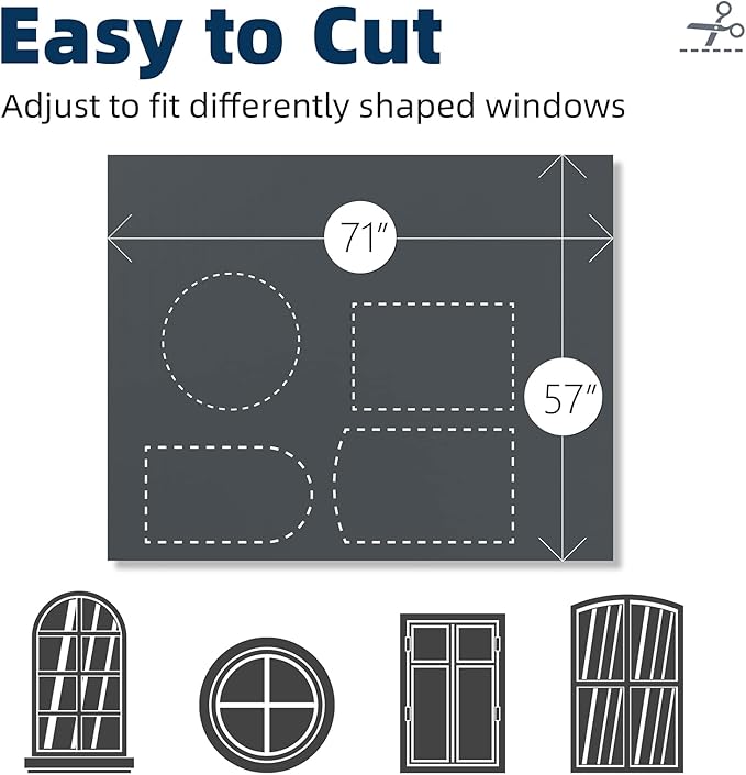 NIGHTON Portable Blackout Curtains 71"×57" Strong Hook and Loop Tape Strips with Adhesive,Blackout Shades That can be Cut,100% Blackout Material Window Blinds for Baby Nursery or Travel Use-GrayⅠ