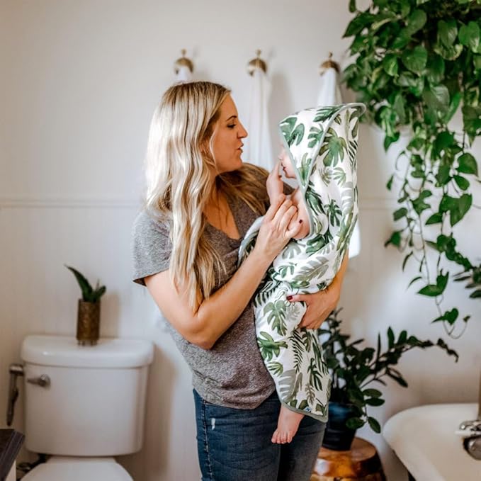 Little Unicorn Premium Infant Hooded Bath Towel| Soft & Absorbent Cotton & Terry Fabric for Newborns (Tropical Leaf)