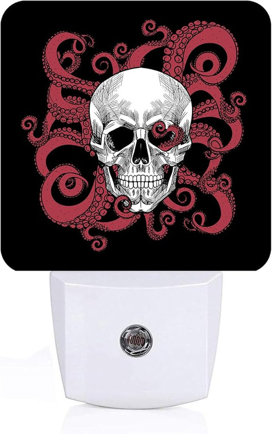 Human Skull and Octopus Tentacles Night Light,Plug Into Wall for Boys Girls Bedroom Decorative Square Night Light Lamp 0.5w Sleep Friendly