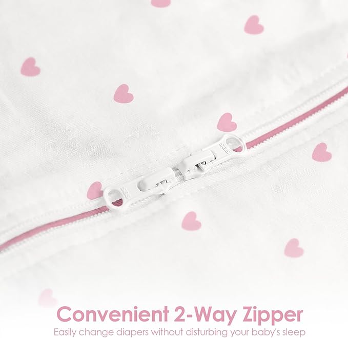 Baby Swaddle 0-2 Months, Cotton Arm-In Zipper Sleep Sack, Wearable Blankets Wrap for Newborn Infant Girls (Strawberry, Heart, Pack of 2)