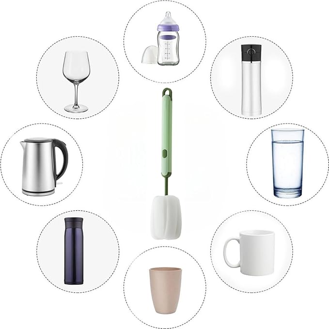 Bottle Brush Long Handle Cup Cleaner Brush Sponge Bottle Scrubber Detachable Handle Portable Sponge Cleaning Brush for Cups Wine Glasses Water Bottles Baby Bottles and Vacuum Flasks (Green)