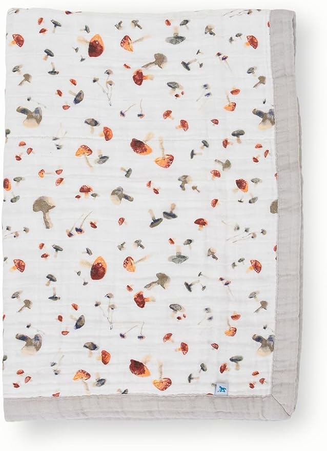 Little Unicorn Newborn Receiving Quilt | Ultra- Soft, Multi-Layered Muslin Fabric | Gift for Newborns & on-The-go (Mushrooms)