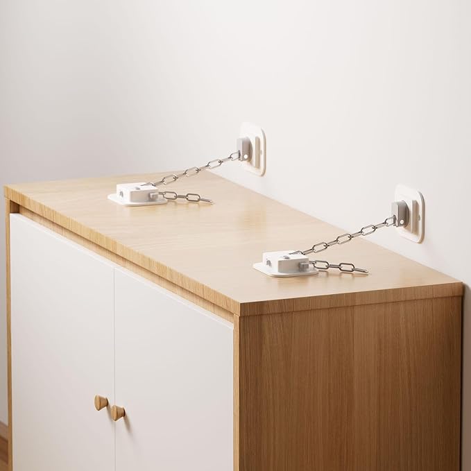 YEYA Upgraded Anti-Tip No Drill Furniture Anchor with 3M Adhesive 10" Adjustable Straps, Baby Proofing Wall Anchors for Child Safety, Playroom Essentials 4P