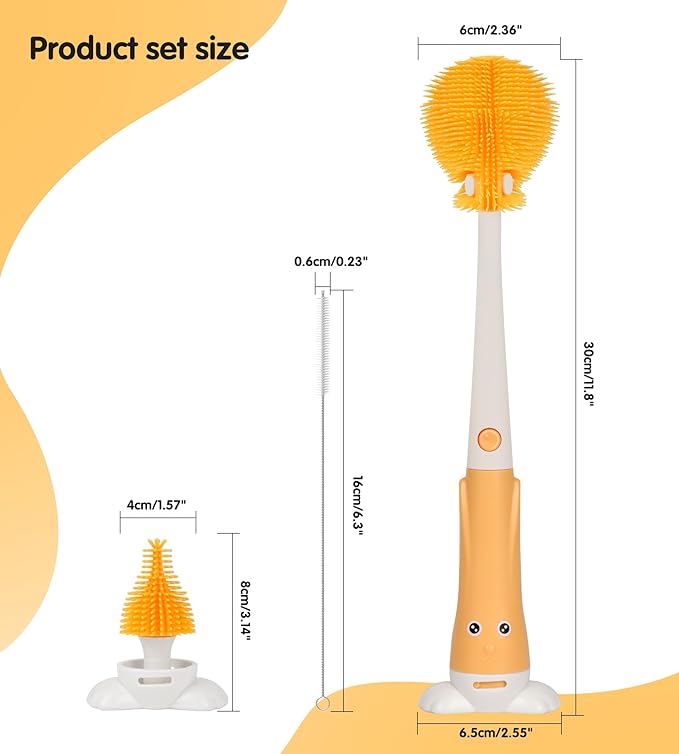 3-in-1 Bottle Cleaner Brush Kit, Long Handle Silicone Baby Bottles Cleaning Brush Set, 360° Flexible Multifunctional Water Bottle Washer for Baby Bottles, Breast Pump, Spout, Nipple & Straw