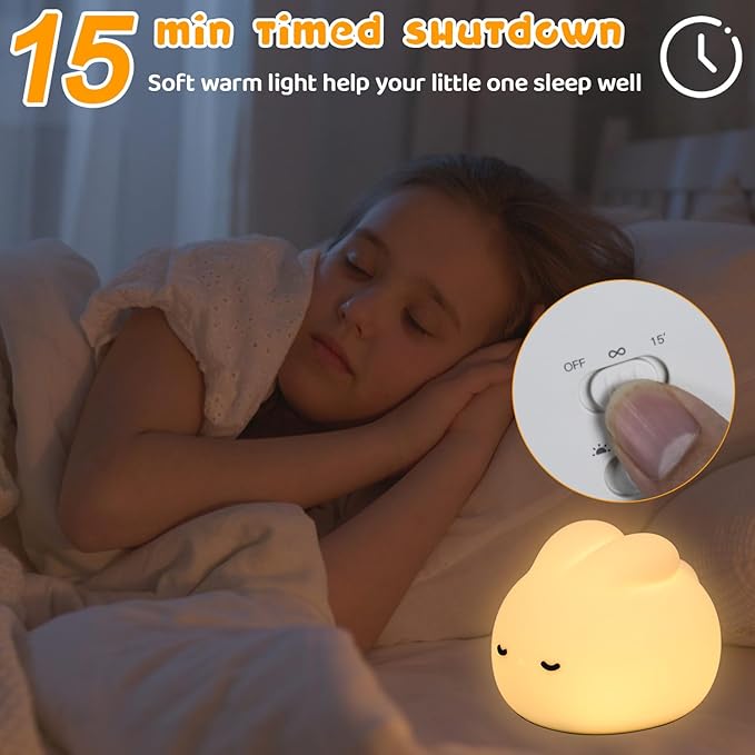 Cute Bunny Night Light, 3 Level Dimmable Nursery NightLight for Kids, Silicone Squishy Rabbit Lamp with Tap Control & Timer for Breastfeeding Toddler Baby Kids Decor Gift