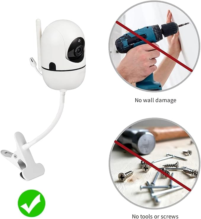 Flexible Baby Monitor Clip Clamp Mount Holder for HelloBaby HB65/HB40/HB6550/HB66/HB248/HB6339/HB6550 Pro, ANMEATE SM935E/SM650/Bonoch/ChildsFarm Baby Monitor, Long Gooseneck Arm, No Tools Needed