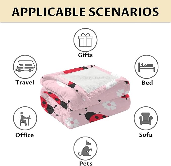 Ladybug Blanket for Girls - 30 x 40 Inches Cute Lady Bug Gifts for Kids - Soft Fuzzy Pink Throw Blankets for Crib, Lap