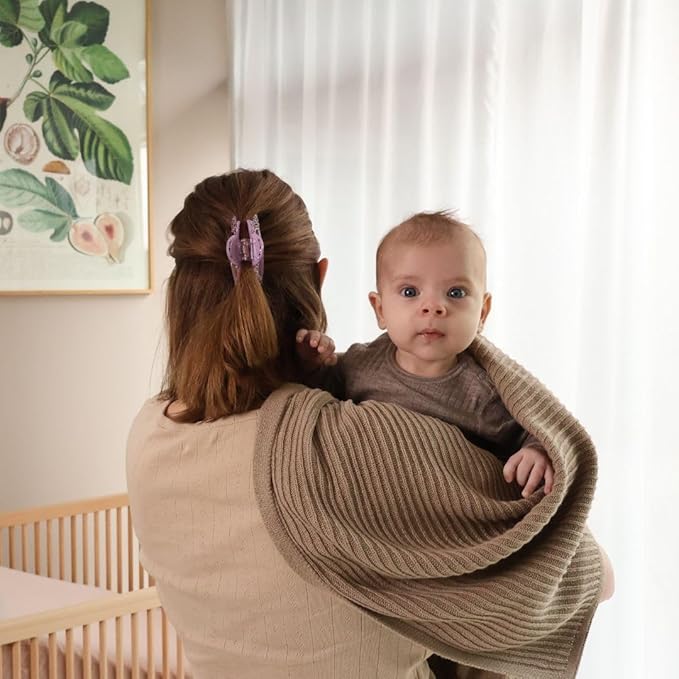 Knitted Organic Cotton Baby Blanket- Swaddle Blanket, 30" x 40" Soft Receiving Blanket for Newborn (Mochachino)