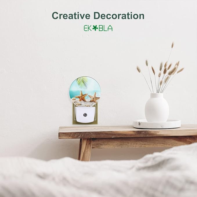 EKOBLA Starfish LED Night Light Summer Sea Ocean Coastal Beach Nautical Plug-in Nightlights Auto Sensor LED Dusk to Dawn Light for Boys Girls Men Women