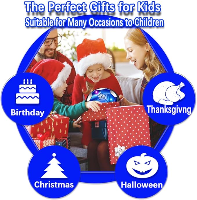 VNVDFLM Hover Soccer Ball Toys for Boys Girls,Rechargeable Floating Soccer Ball with Led Lights and Foam Cushion,Indoor Air Football Game Perfect Birthday for Kids Age 3-9 (Black 2)