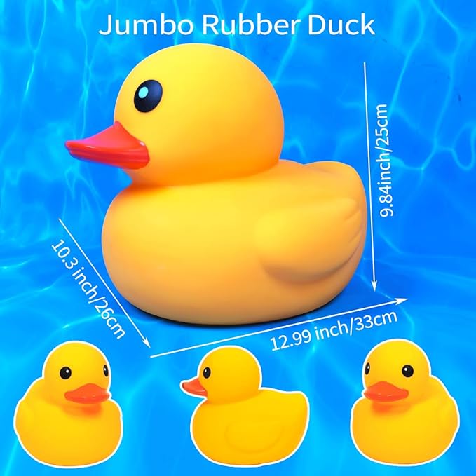 Giant Rubber Yellow Duck,Kalafona 13 Inch Large Giant Jumbo Duck Bath Toy No 'Bebe' Noise No Hole Bathtub Toys for Baby Shower Birthday Beach Summer Pool Party Favors
