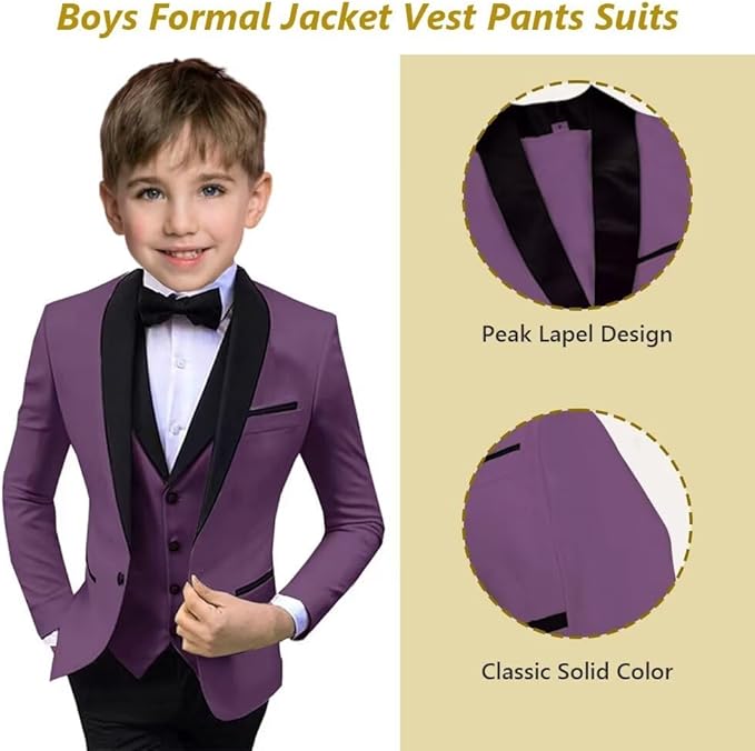 Boys Suit 3 Piece Ring Bearer Suit Kids Formal Jacket Vest Pants Suits Wedding Outfit for Party Prom Tuxedo