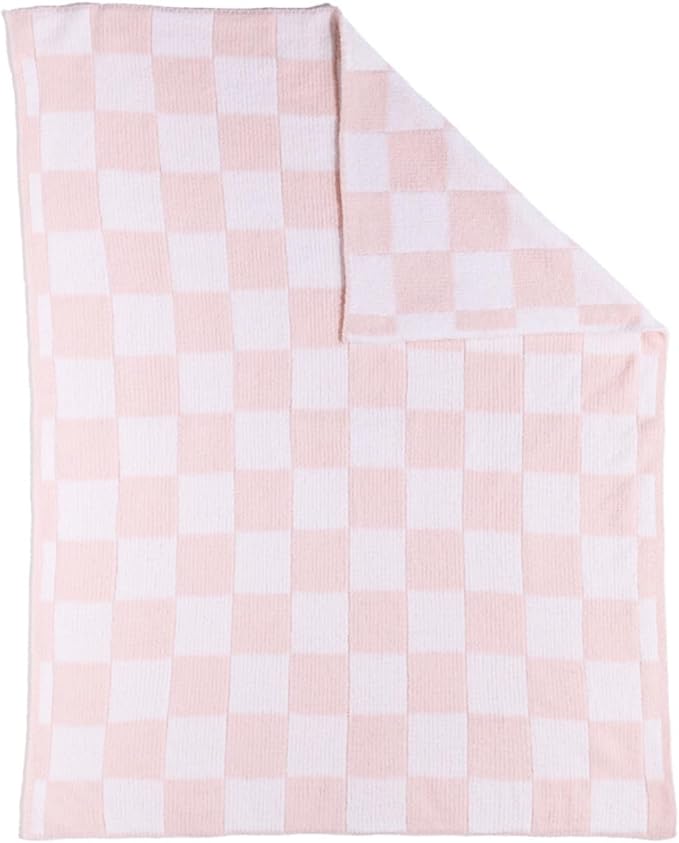 Living Textiles Chenille Knitted Blanket - Pink Check