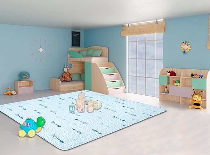 Baby Floor Play Mat Foldable Crawling Mat, 50x50 Play Mat for Playpen, Washable Non Slip One-Piece Playmats Portable, Cushioned Baby Tummy Time Mats for Infants and Toddlers (Arrow)