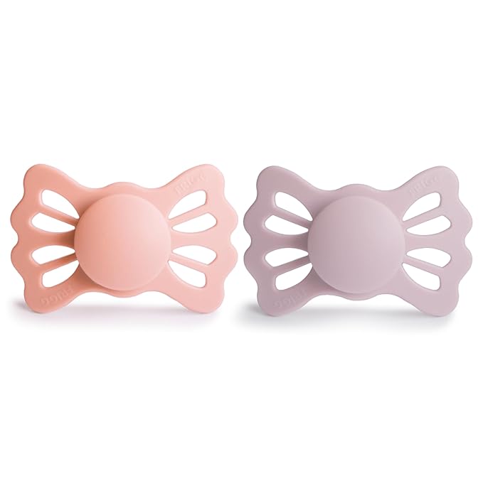 FRIGG Lucky Symmetrical SilkySoft Silicone Baby Pacifier | Made in Denmark | BPA-Free (Pretty in Peach/Primrose, 6-18 Months)