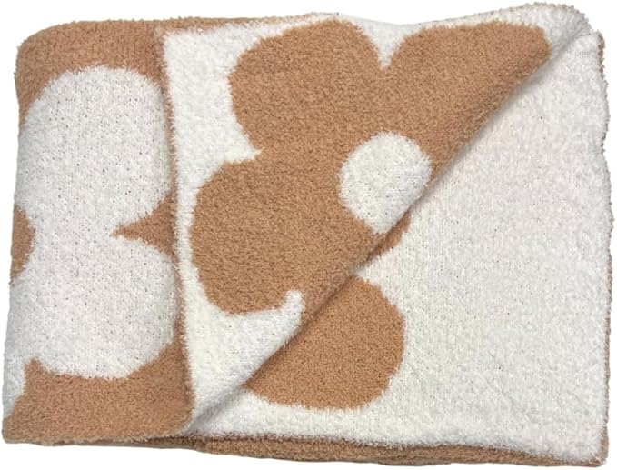 Retro Daisy Flower Baby Blanket 28"x40" - DreamSoft Throw for Crib, Stroller or Car Seat - Soft Receiving Blanket/Newborn Nursery Gift Essential for Toddler, Infant, Kids, Boys & Girls (Cafe/White)