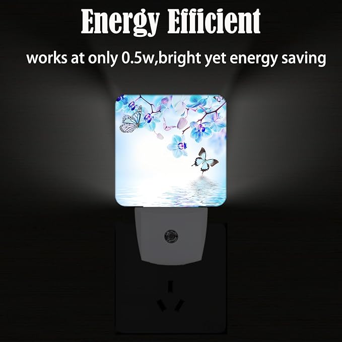 Orchids and Butterflies Night Light,Plug Into Wall with Dusk to Dawn Light Sensors, Warm Nightlights for Bedroom, Bathroom, Hallway, Kitchen, Gifts Ideal for Boys Girls Women Men