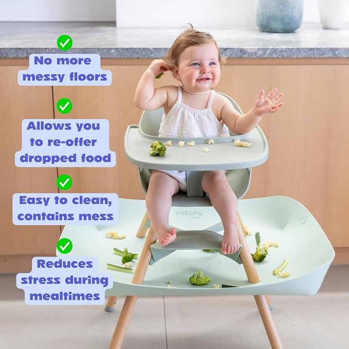 CATCHY -Food Catcher- Compatible with Lalo The Chair High Chair +11 Other High Chairs -Highchair Sold Separately- Baby & Toddler Food & Mess Catcher -Premium Linen Inspired- Under High Chair Accessory
